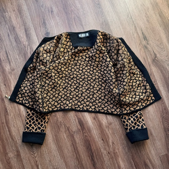 Melinda Eng Wool Knit Jacket Leopard Cheetah Animal print Jaguar Embellished - Picture 10 of 12